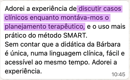 Depoimento de aluna de edição anterior do workshop